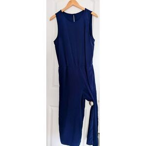 Women's Dark Blue Sleeveless Business Office Jumpsuit Romper, Size XL